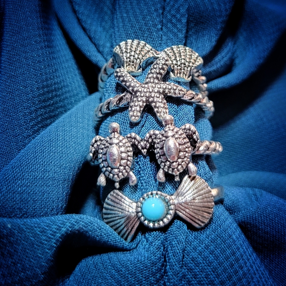Under The Sea Golden Coast Midi Ring, 4 Piece Set - Picture 1 of 10